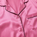 Women Silk Short Sleeve Notch Collar Pajama Set Rose Red