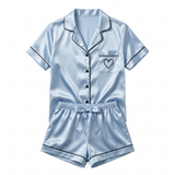 Short Sleeve Satin Pajama Set - Dark Green