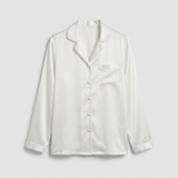 Silk Satin Pajama Set Women Long Sleeve Button Up White