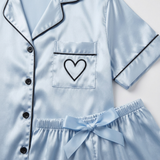 Short Sleeve Satin Pajama Set - Dark Green