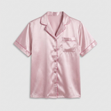Women Silk Short Sleeve Notch Collar Pajama Set Lavender