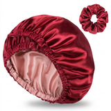Ensemble bonnet en satin et chouchou - Gris argenté