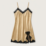 Spaghetti Strap Silk Lace Nightgown - Wine