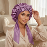 Bonnet en satin avec nœud - Noir