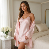 2-Piece Satin Chemise Nightgown & Robe Set - Pink