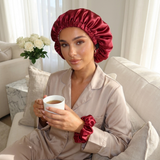 Ensemble bonnet en satin et chouchou - Gris argenté
