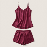 Ensemble pyjama caraco en soie col en V - Fuchsia