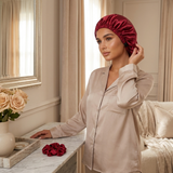Ensemble bonnet en satin et chouchou - Gris argenté