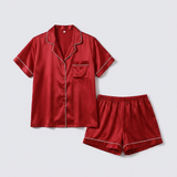 Women Silk Short Sleeve Notch Collar Pajama Set Pale Mauve