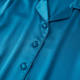 Pyjama en satin de soie femme manches longues boutonné bleu océan