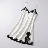Spaghetti Strap Silk Lace Nightgown - Wine