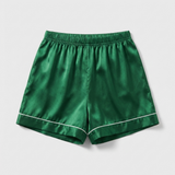 Women Silk Short Sleeve Notch Collar Pajama Set Green