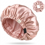 Ensemble bonnet en satin et chouchou - Gris argenté
