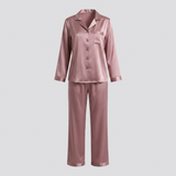 Silk Satin Pajama Set Women Long Sleeve Button Up Lavender