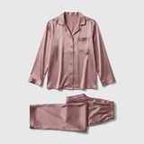 Silk Satin Pajama Set Women Long Sleeve Button Up Lavender