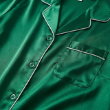 Women Silk Short Sleeve Notch Collar Pajama Set Green