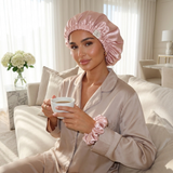 Ensemble bonnet en satin et chouchou - Gris argenté