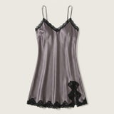 Spaghetti Strap Silk Lace Nightgown - Wine