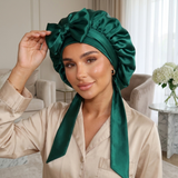 Bonnet en satin avec nœud - Noir