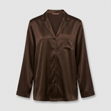 Pyjama en satin de soie femme manches longues boutonné café