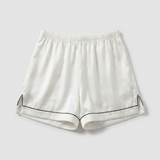 Pyjama femme en soie manches courtes col cranté blanc
