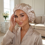 Ensemble bonnet en satin et chouchou - Gris argenté
