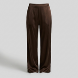 Pyjama en satin de soie femme manches longues boutonné café