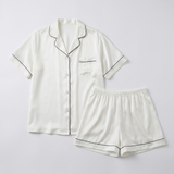 Women Silk Short Sleeve Notch Collar Pajama Set Pale Mauve