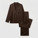 Pyjama en satin de soie femme manches longues boutonné café