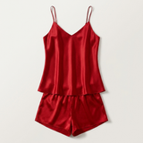Conjunto de pijama de seda con tirantes y escote en V - Vino