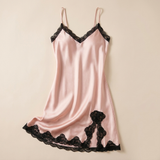 Spaghetti Strap Silk Lace Nightgown - Wine
