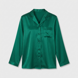 Pyjama en satin de soie femme manches longues boutonné émeraude