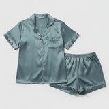 Women Silk Short Sleeve Notch Collar Pajama Set Pale Mauve