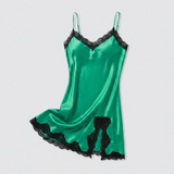 Spaghetti Strap Silk Lace Nightgown - Wine