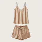 V-Neck Silk Cami Pajama Set - Soft Yellow