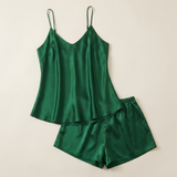 Ensemble pyjama caraco en soie col en V - Vert