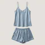 V-Neck Silk Cami Pajama Set - Soft Yellow