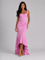 Vestido maxi con corsé floral y cola de pez para mujer de noche