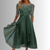 Women's Chiffon Lace Midi Dress – Flowing Silhouette