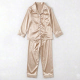 Kids Silk Pajama Set Soft Sleepwear Beige