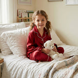 Kids Silk Pajama Set Soft Sleepwear Beige