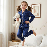 Kids Silk Pajama Set Soft Sleepwear Beige