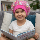 Bonnet de nuit en satin pour enfants protection cheveux rose