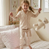 Kids Silk Pajama Set Soft Sleepwear Beige