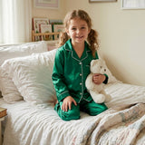 Kids Silk Pajama Set Soft Sleepwear Beige