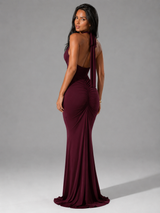 Vestido maxi halter con fruncidos para mujer de noche