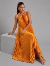 Vestido maxi plisado con cuello halter para mujer en verano