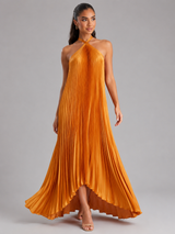 Vestido maxi plisado con cuello halter para mujer en verano
