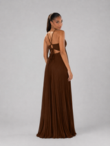 Robe maxi plissée à col halter pour invité de mariage