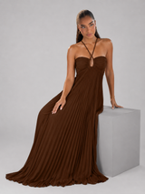 Robe maxi plissée à col halter pour invité de mariage